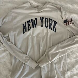 BRANDY MELVILLE New York Graphic Long Sleeve Shirt - Cream
